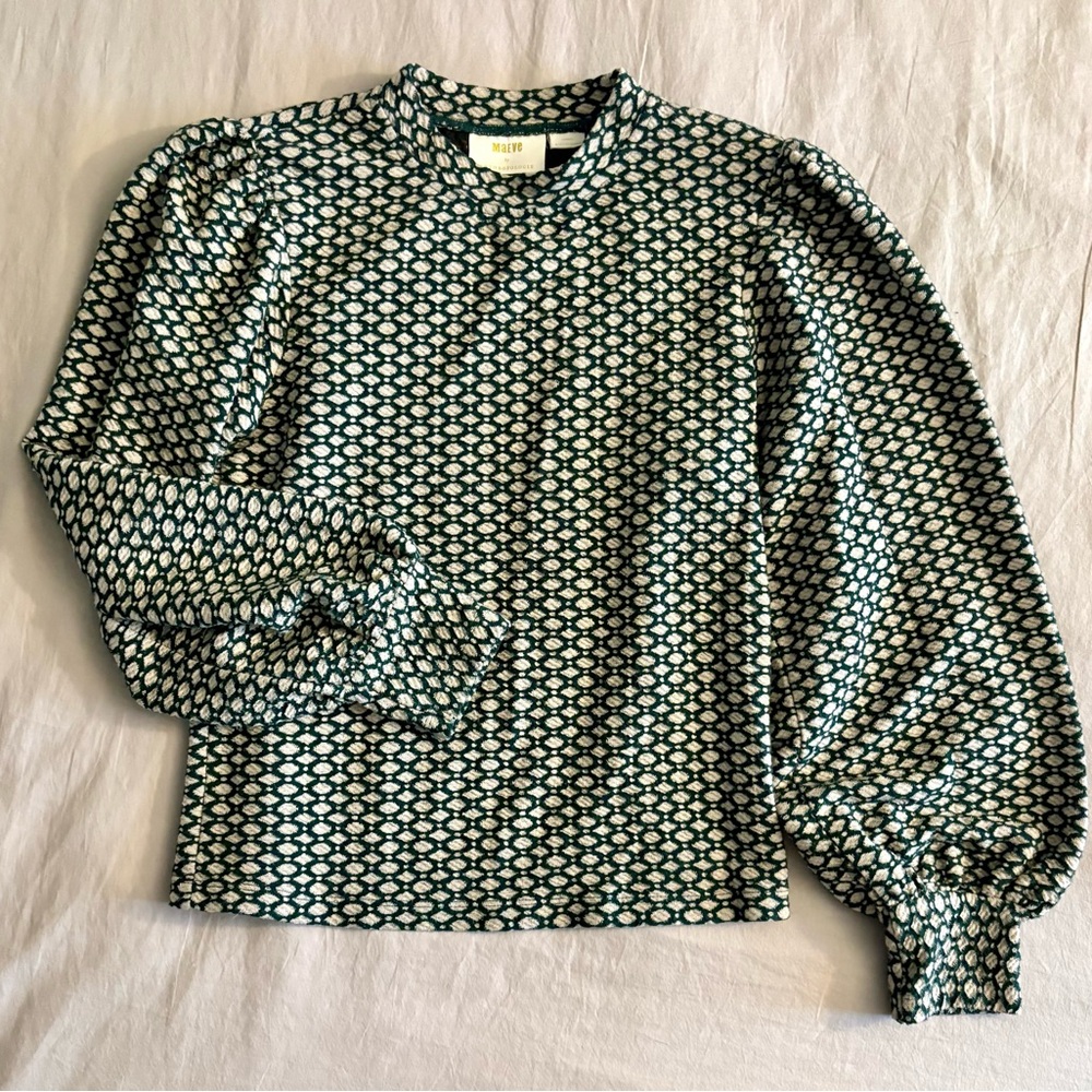 Maeve by Anthropologie Teal and Gray Geo Pattern Top Boho Bell Sleeves XS